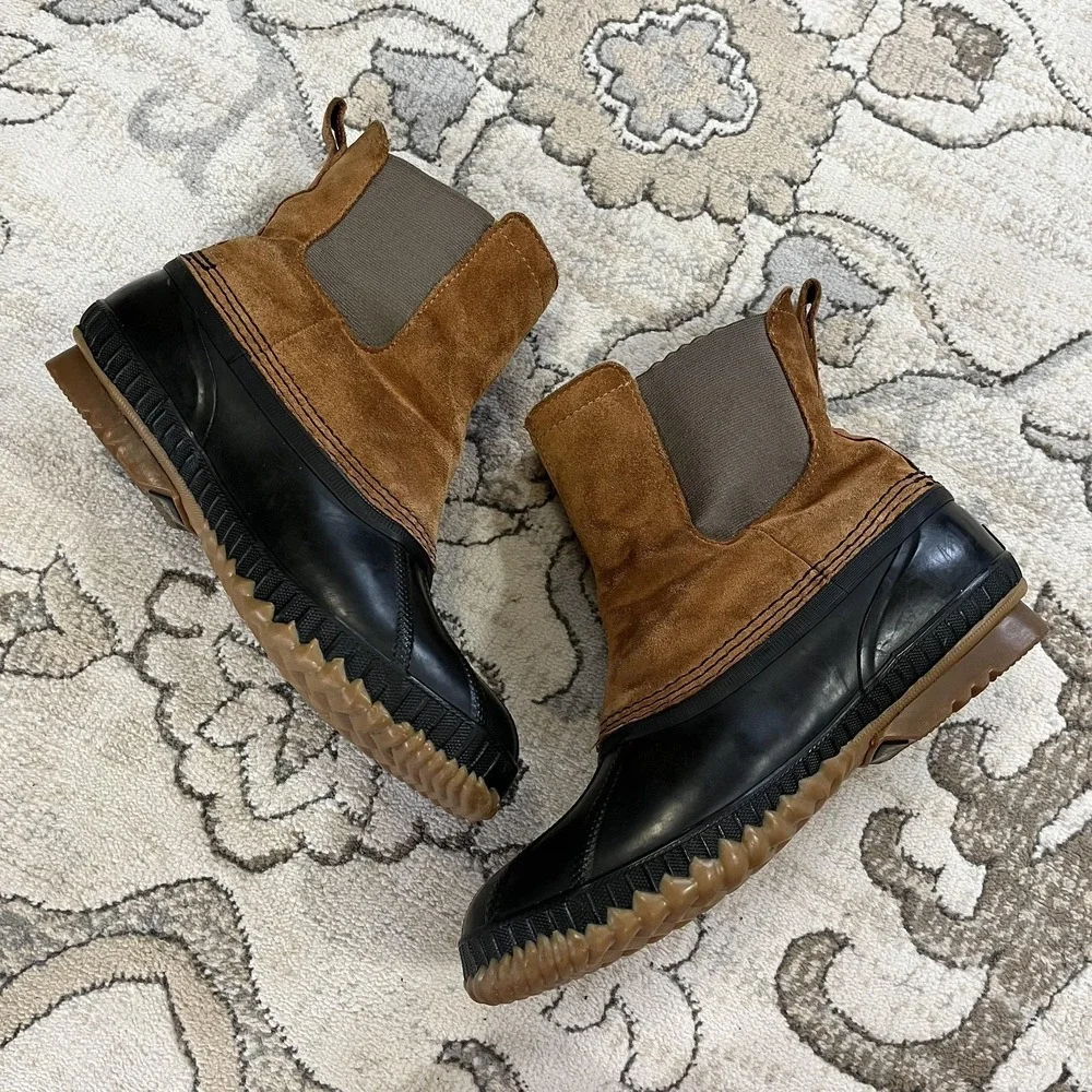 Sorel Snow Boots Mens Size 7 Brown Suede Waterproof‎ Duck Ankle Pull On Lined